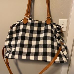 Buffalo plaid overnight bag